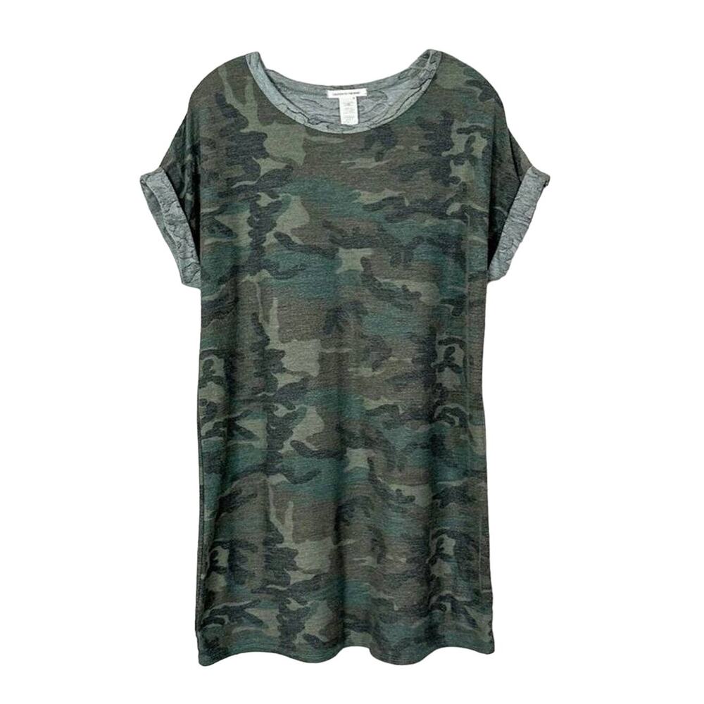 Caution To The Wind Womens Crew Neck Short Sleeve Camo Dress Green Size Medium